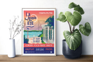 Affiche illustrée Les Jeudis de l'été à Villemur-sur-Tarn par Marie Roumégoux - Gib (Mairie de Villemur-sur-Tarn)