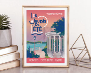 Affiche illustrée Les Jeudis de l'été à Villemur-sur-Tarn par Marie Roumégoux - Gib (Mairie de Villemur-sur-Tarn)