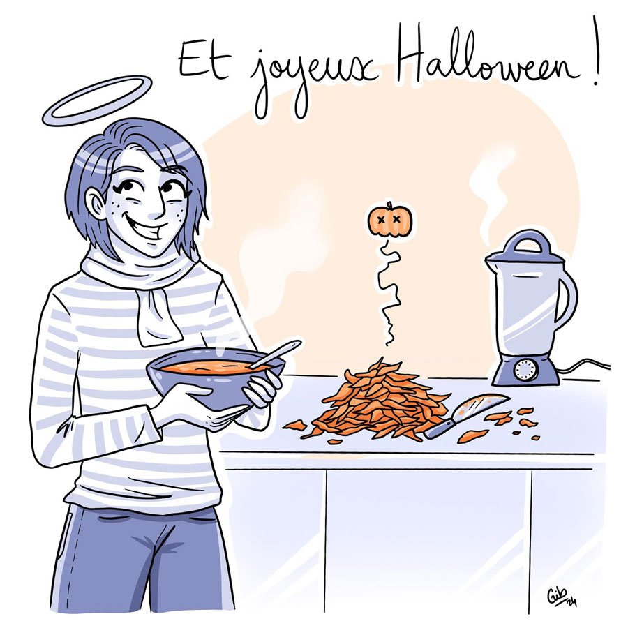 Illustration humoristique citrouille d'halloween - Marie Roumégoux Gib illustratrice graphiste à Toulouse